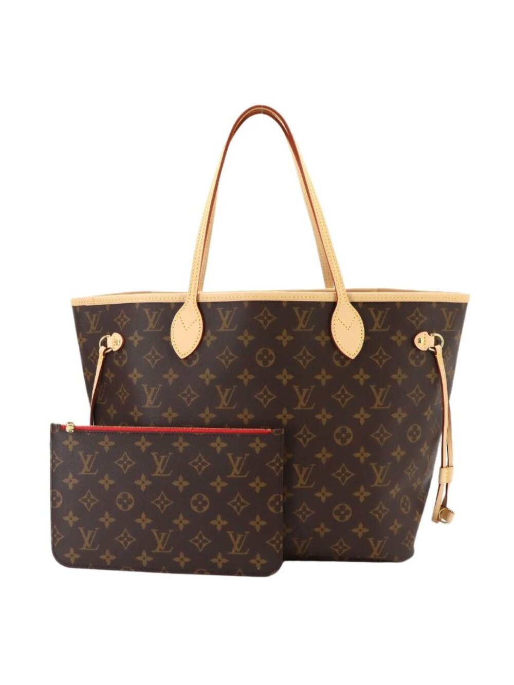 Louis Vuitton Monogram Neverfull MM Tote Bag Brown Cerise